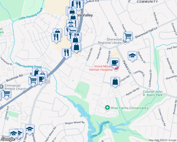 map of restaurants, bars, coffee shops, grocery stores, and more near 2914 Douglas Street in Alexandria