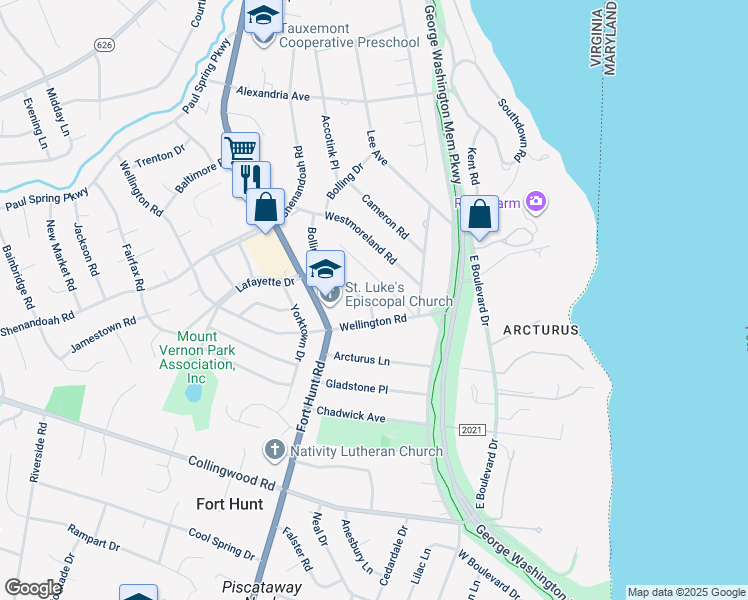 map of restaurants, bars, coffee shops, grocery stores, and more near 7971 Bolling Drive in Alexandria