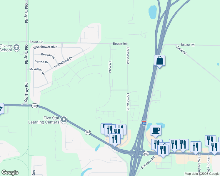 map of restaurants, bars, coffee shops, grocery stores, and more near 2202 Tramore in Troy