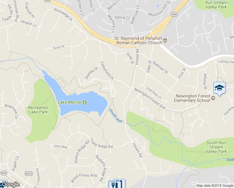 map of restaurants, bars, coffee shops, grocery stores, and more near 8027 Galla Knoll Circle in Springfield