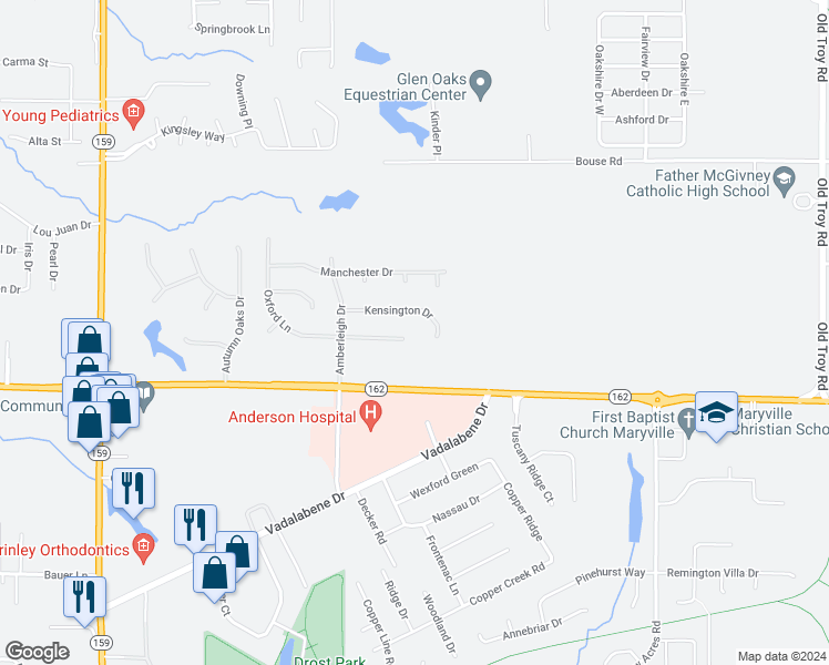 map of restaurants, bars, coffee shops, grocery stores, and more near 6849 Hampshire Court in Maryville