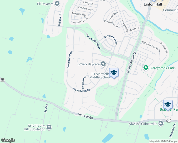 map of restaurants, bars, coffee shops, grocery stores, and more near 14046 Rora Moss Place in Bristow