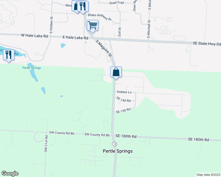 map of restaurants, bars, coffee shops, grocery stores, and more near 136 Missouri 13 in Warrensburg