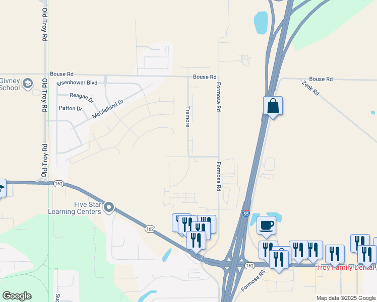map of restaurants, bars, coffee shops, grocery stores, and more near 2222 Tramore in Troy