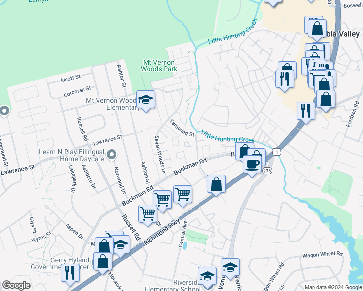 map of restaurants, bars, coffee shops, grocery stores, and more near 3963 El Soneta Place in Alexandria