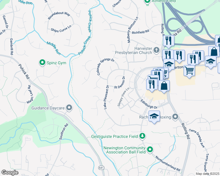 map of restaurants, bars, coffee shops, grocery stores, and more near 8001 Lake Pleasant Drive in Springfield