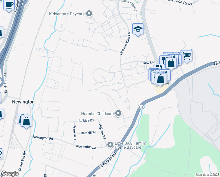 map of restaurants, bars, coffee shops, grocery stores, and more near 6650 High Valley Lane in Alexandria