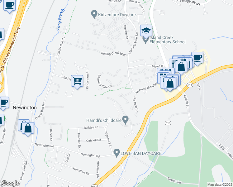 map of restaurants, bars, coffee shops, grocery stores, and more near 6650 High Valley Lane in Alexandria