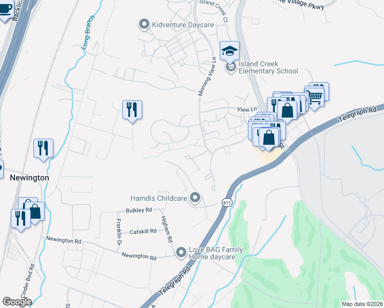 map of restaurants, bars, coffee shops, grocery stores, and more near 6628 High Valley Lane in Alexandria