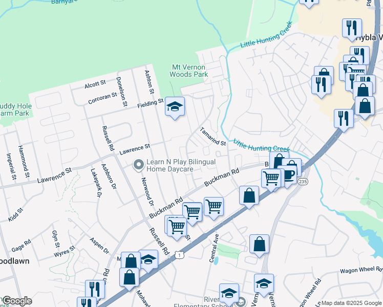 map of restaurants, bars, coffee shops, grocery stores, and more near 3813 Segundo Place in Alexandria