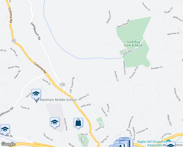 map of restaurants, bars, coffee shops, grocery stores, and more near 969 Oak Terrace Court in Placerville