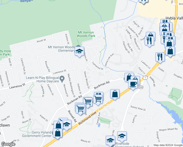 map of restaurants, bars, coffee shops, grocery stores, and more near 3913 El Soneta Place in Alexandria