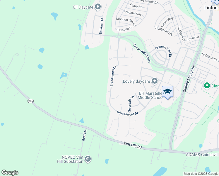map of restaurants, bars, coffee shops, grocery stores, and more near 10131 Broadsword Drive in Bristow