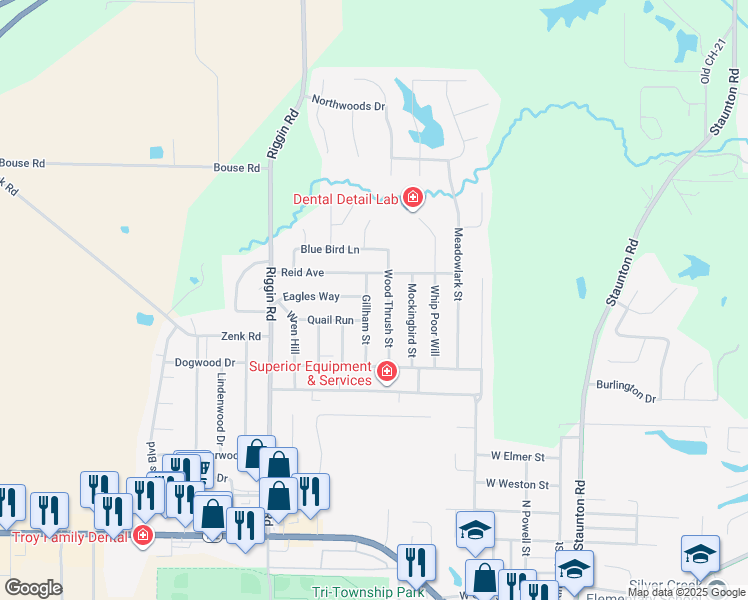 map of restaurants, bars, coffee shops, grocery stores, and more near 536 Gillham Street in Troy