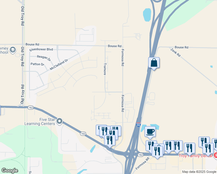 map of restaurants, bars, coffee shops, grocery stores, and more near 2222 Tramore in Troy
