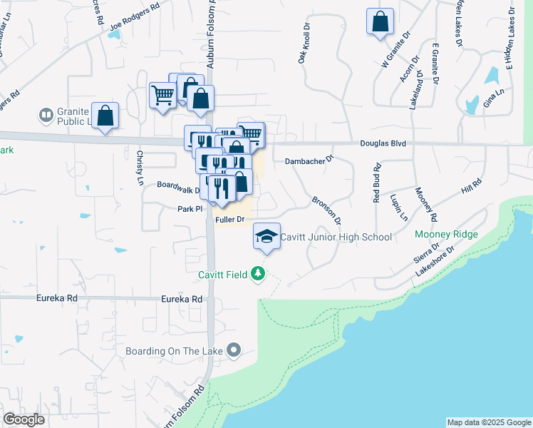 map of restaurants, bars, coffee shops, grocery stores, and more near 7217 Harbor Way in Granite Bay