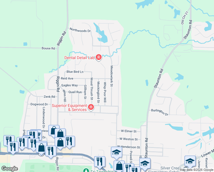 map of restaurants, bars, coffee shops, grocery stores, and more near 535 Whip Poor Will in Troy