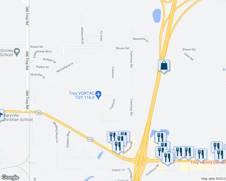 map of restaurants, bars, coffee shops, grocery stores, and more near 2216 Tramore in Troy