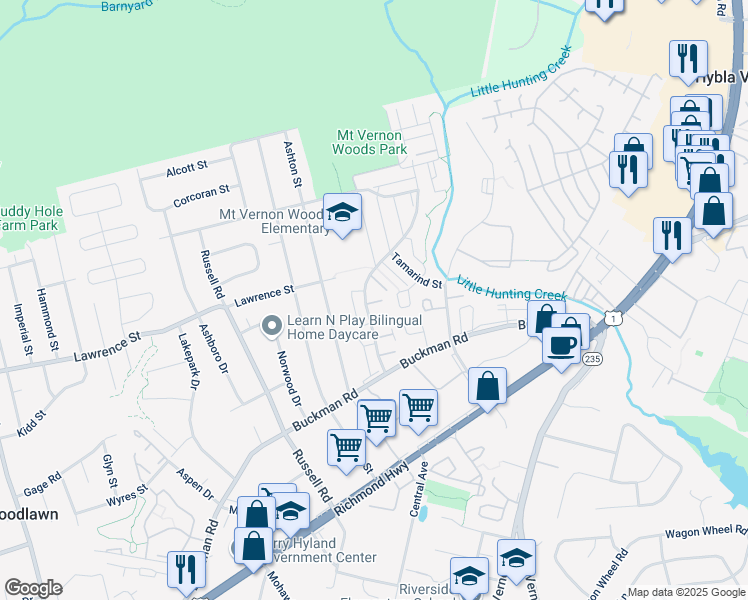map of restaurants, bars, coffee shops, grocery stores, and more near 3812 Segundo Place in Alexandria
