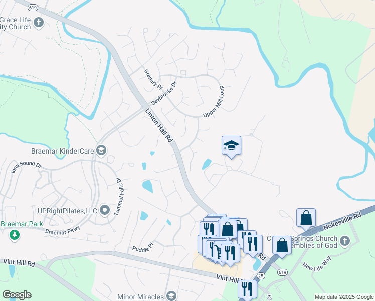 map of restaurants, bars, coffee shops, grocery stores, and more near 12189 Open Meadow Lane in Bristow