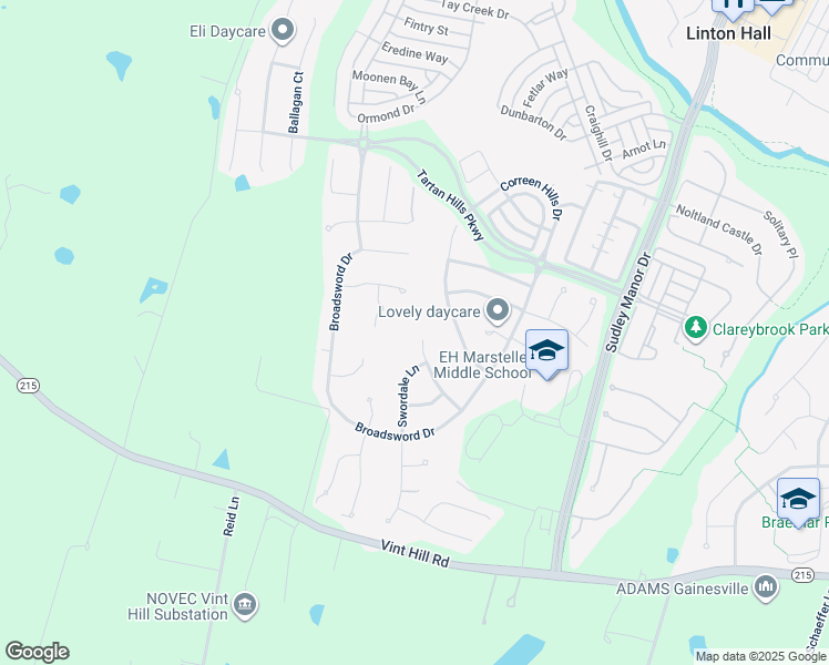 map of restaurants, bars, coffee shops, grocery stores, and more near 14053 Rora Moss Place in Bristow