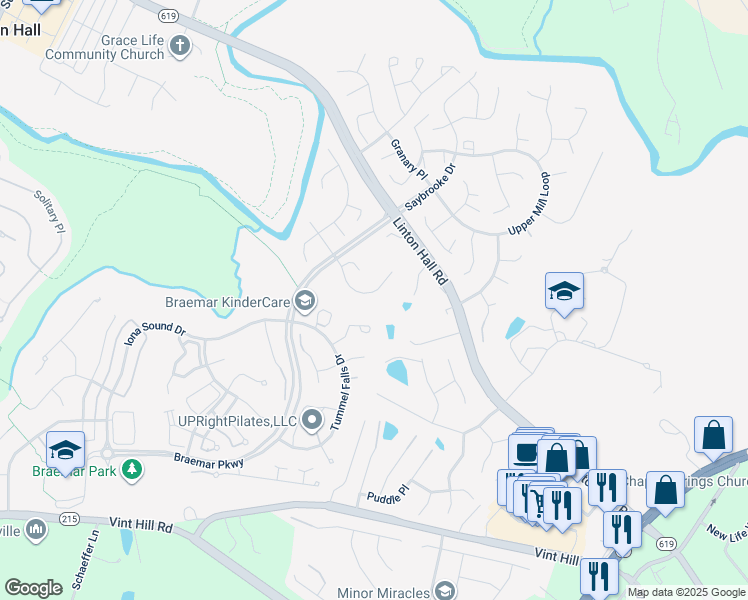 map of restaurants, bars, coffee shops, grocery stores, and more near 9918 Bagpipe Court in Bristow