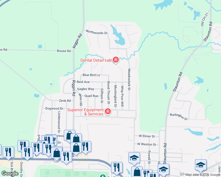 map of restaurants, bars, coffee shops, grocery stores, and more near 533B Wood Thrush Street in Troy