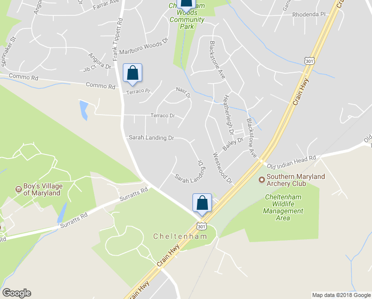 map of restaurants, bars, coffee shops, grocery stores, and more near 10401 Sarah Landing Drive in Cheltenham