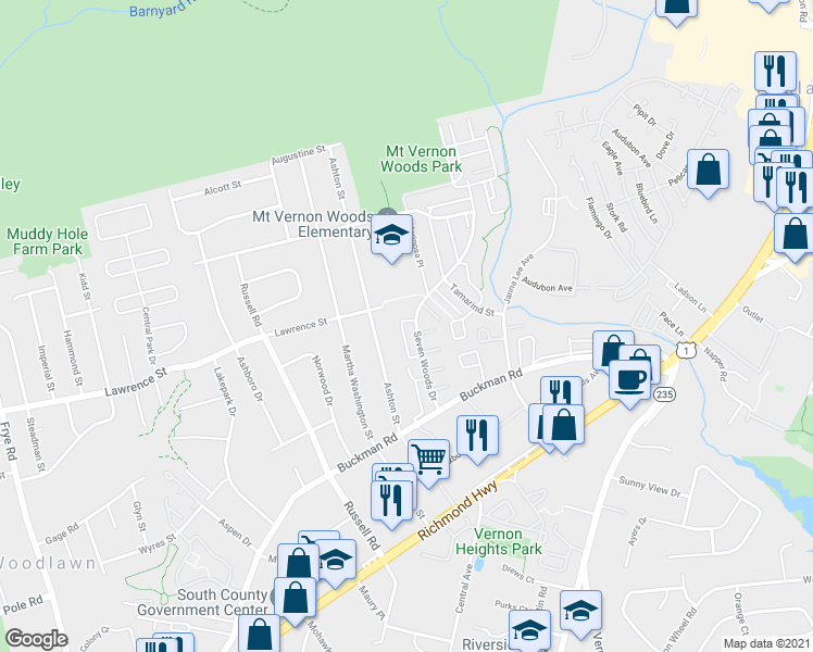 map of restaurants, bars, coffee shops, grocery stores, and more near 7909 Sausalito Place in Alexandria