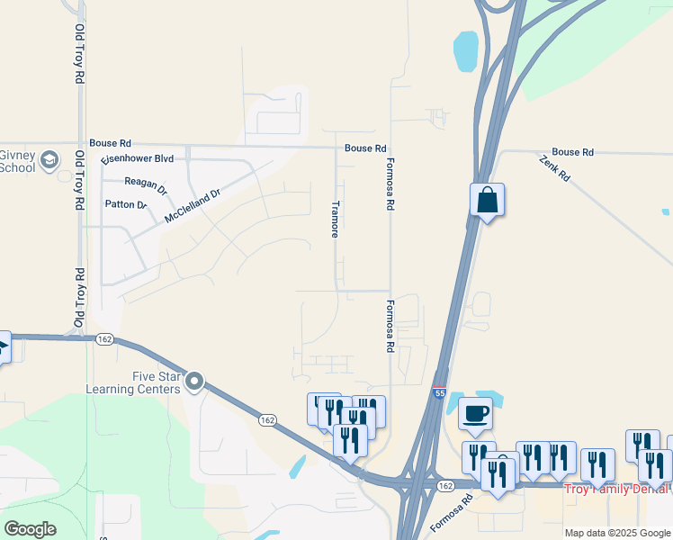 map of restaurants, bars, coffee shops, grocery stores, and more near 2222 Tramore in Troy