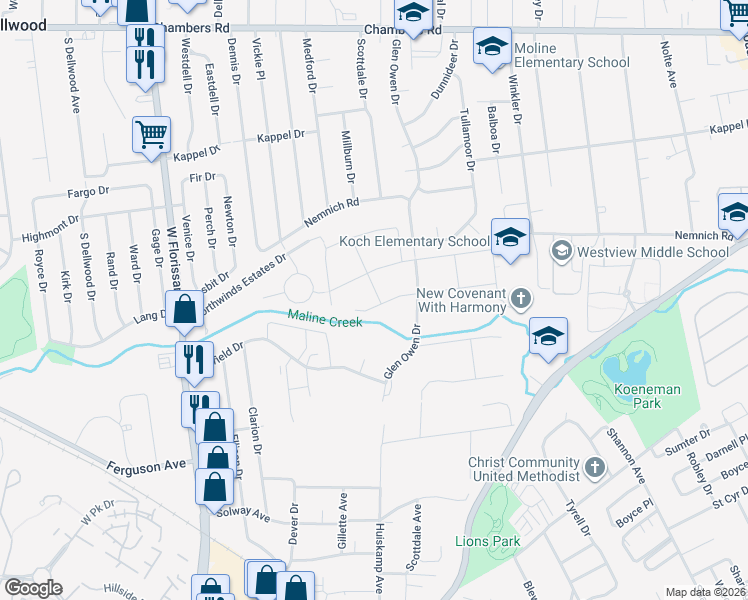 map of restaurants, bars, coffee shops, grocery stores, and more near 9501 Abaco Court in St. Louis