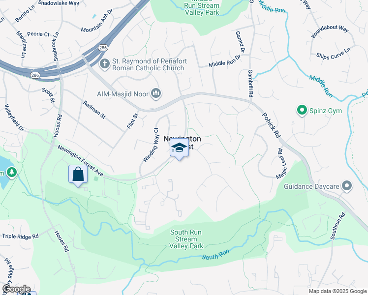 map of restaurants, bars, coffee shops, grocery stores, and more near 8501 Summer Breeze Lane in Springfield