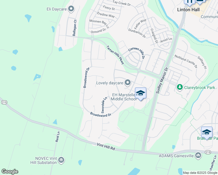 map of restaurants, bars, coffee shops, grocery stores, and more near 14050 Rora Moss Place in Bristow