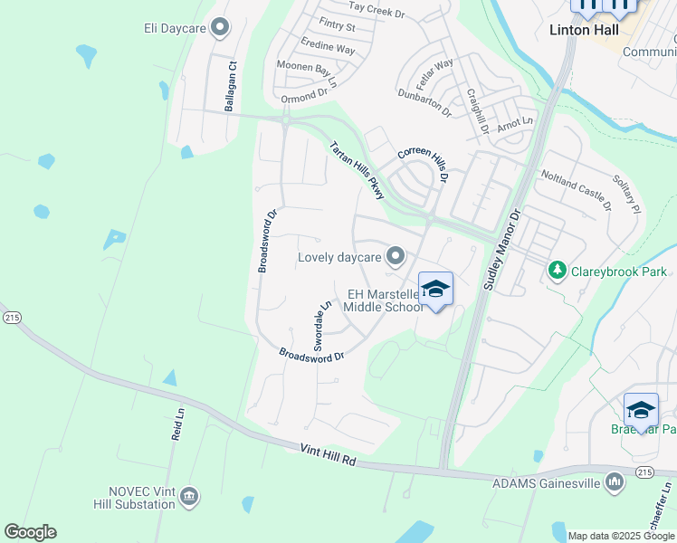 map of restaurants, bars, coffee shops, grocery stores, and more near 14050 Rora Moss Place in Bristow