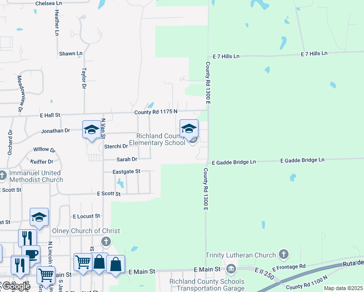 map of restaurants, bars, coffee shops, grocery stores, and more near 1001 North Holly Road in Olney