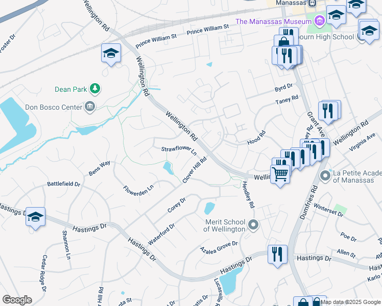 map of restaurants, bars, coffee shops, grocery stores, and more near 9378 Cloudberry Way in Manassas