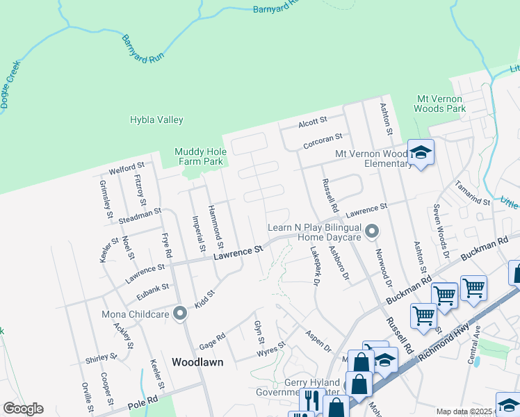 map of restaurants, bars, coffee shops, grocery stores, and more near 8030 Central Park Drive in Alexandria