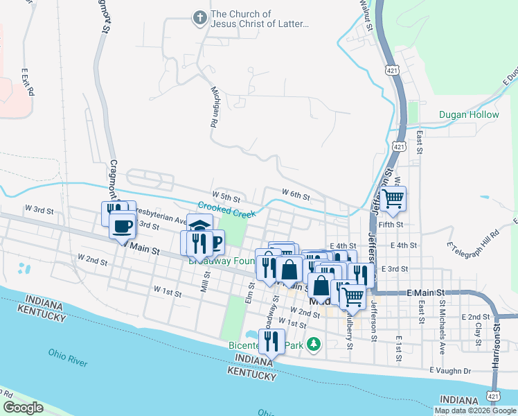 map of restaurants, bars, coffee shops, grocery stores, and more near 301 West 5th Street in Madison