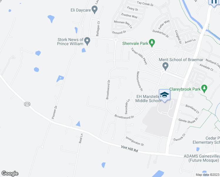 map of restaurants, bars, coffee shops, grocery stores, and more near 10140 Broadsword Drive in Bristow