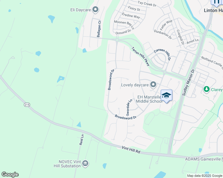 map of restaurants, bars, coffee shops, grocery stores, and more near 10140 Broadsword Drive in Bristow