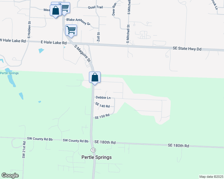 map of restaurants, bars, coffee shops, grocery stores, and more near 15 Southeast 130 Road in Warrensburg