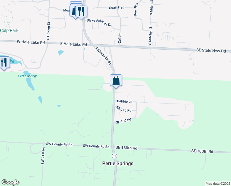 map of restaurants, bars, coffee shops, grocery stores, and more near 130 Missouri 13 Business in Warrensburg