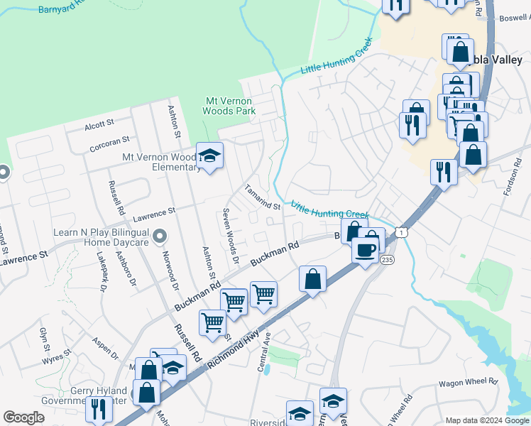 map of restaurants, bars, coffee shops, grocery stores, and more near 3918 Woodhue Place in Alexandria