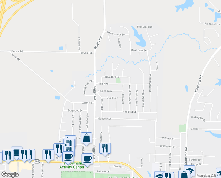 map of restaurants, bars, coffee shops, grocery stores, and more near 427 Eagles Way in Troy