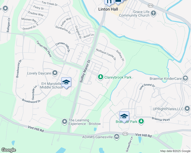 map of restaurants, bars, coffee shops, grocery stores, and more near 10114 Sir Reynard Lane in Bristow