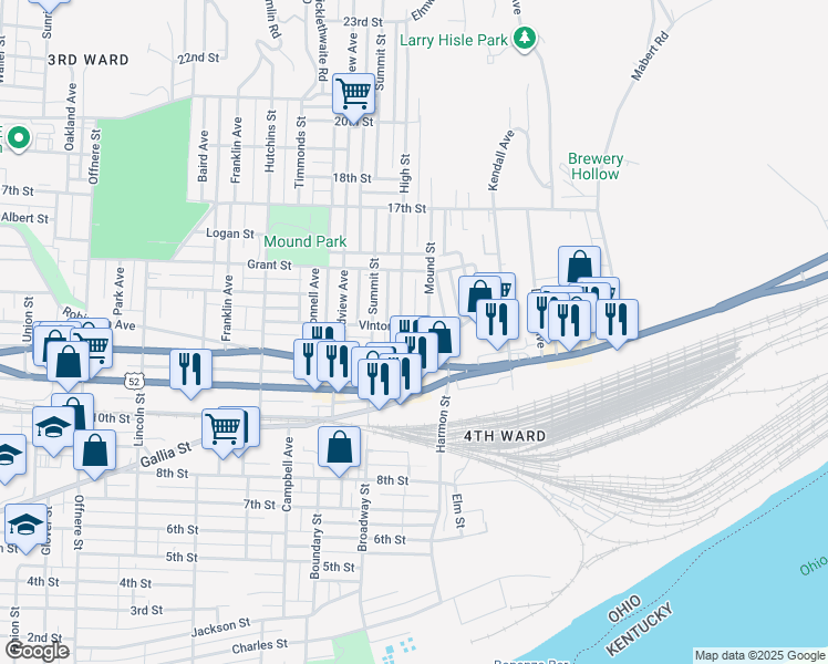 map of restaurants, bars, coffee shops, grocery stores, and more near 2212 VInton Avenue in Portsmouth
