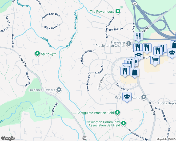 map of restaurants, bars, coffee shops, grocery stores, and more near 7938 Lake Pleasant Drive in Springfield