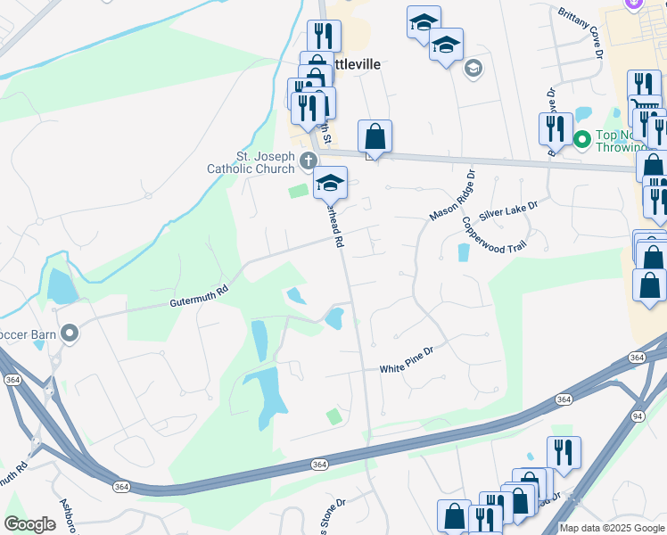 map of restaurants, bars, coffee shops, grocery stores, and more near 5206 Gutermuth Road in Saint Charles