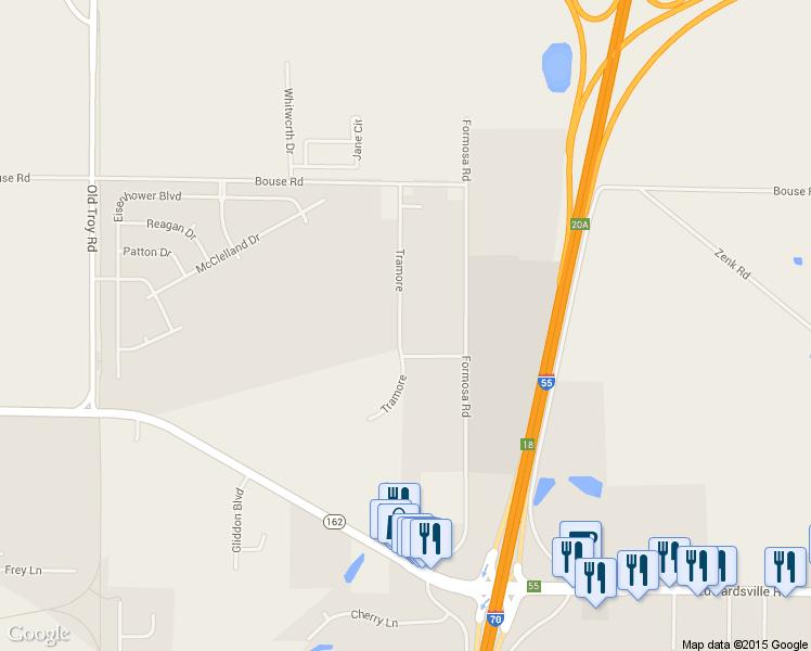 map of restaurants, bars, coffee shops, grocery stores, and more near 2222 Tramore in Troy