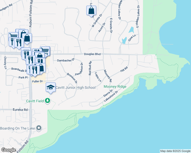 map of restaurants, bars, coffee shops, grocery stores, and more near 8722 Lupin Lane in Granite Bay